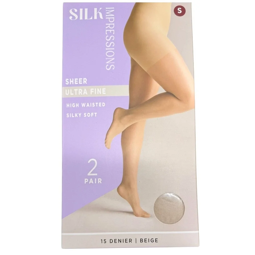 Silk Impressions Ultra Fine Sheer Pantyhose 2-Pair Small Beige 15 Denier Control